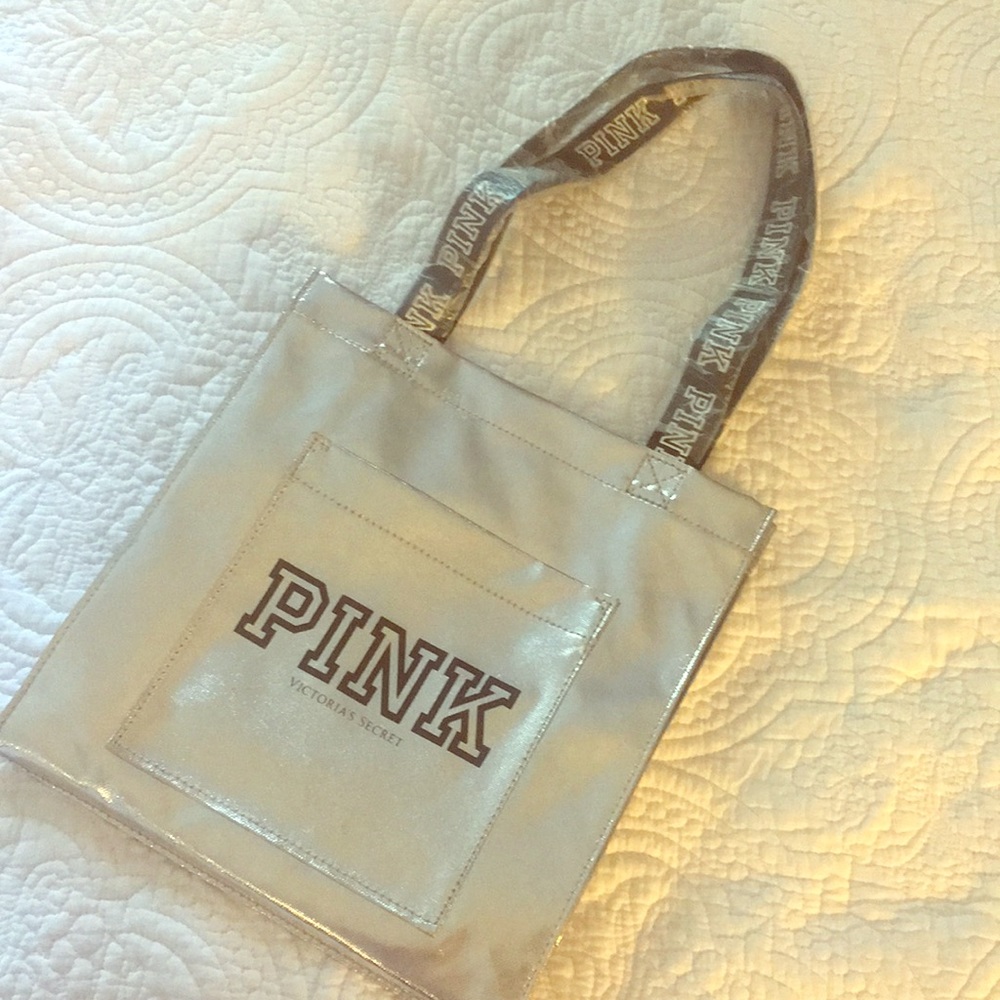 NWT VS PINK silver bag with logo straps